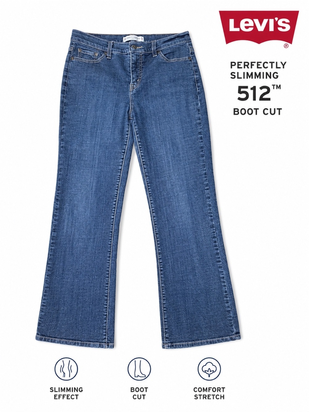 Levi’s 512 Perfectly Slimming Boot Cut Jeans Women 36x30 Medium Wash